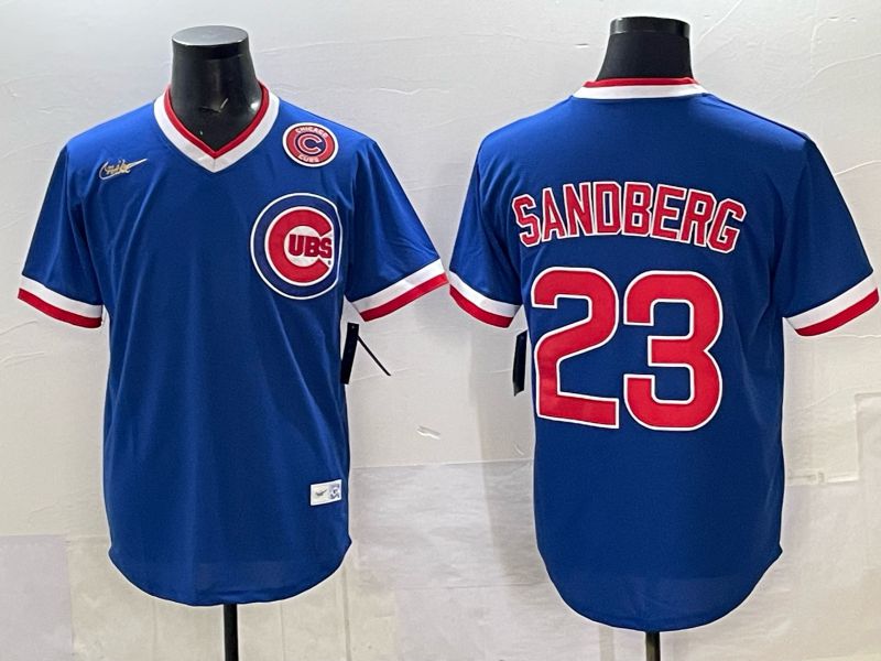 Men 2025 Chicago Cubs 23 Sandberg Blue Throwback Nike 2025 MLB Jersey 028